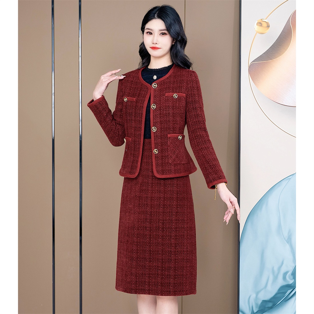 2024新款收腰显瘦气质时尚复古修身减龄小香风两件套ADYS-2727