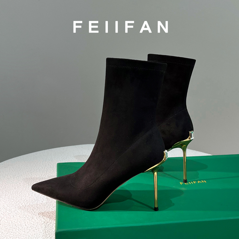 弹力袜靴女2023秋冬新款气质百搭瘦瘦靴细跟女士高跟鞋1068