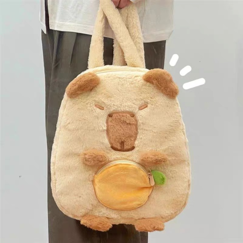 卡皮巴拉书包水豚双肩包毛绒玩偶包包公仔双肩背包女生百搭大容量