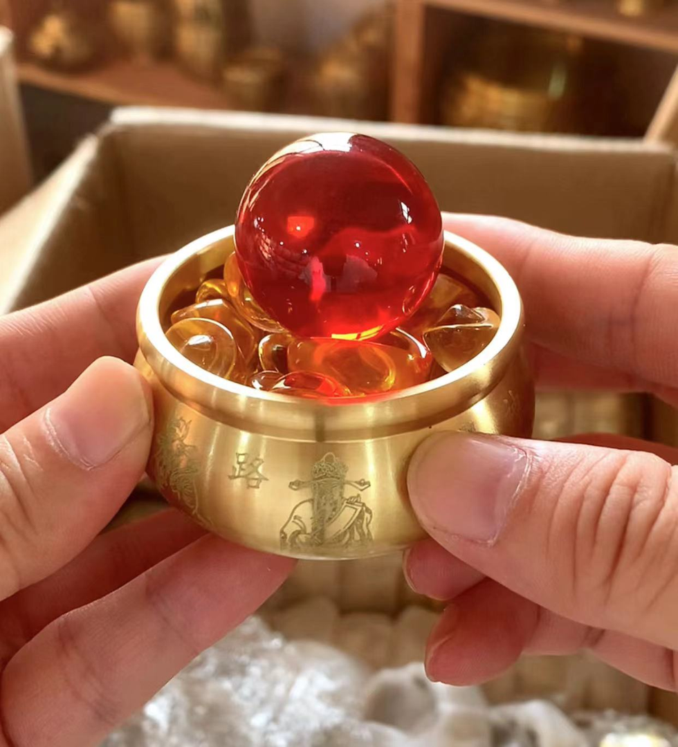 老师推荐五路财神聚宝盆+五帝+昭米+红砂+小元宝+鸿运珠一共6件套