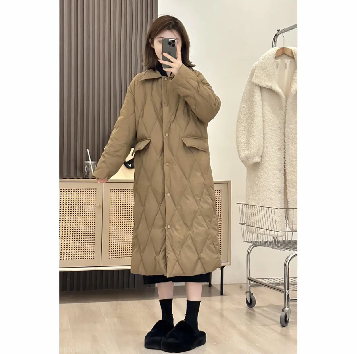 咖色羽绒服冬季女2023新款韩系设计感中长款加厚外套