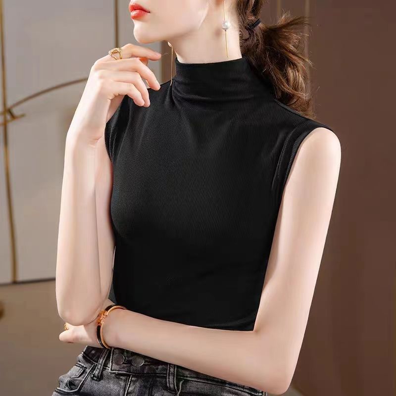 莫代尔棉春夏季大码吊带背心女胖mm别致半高领无袖百搭打底衫上衣