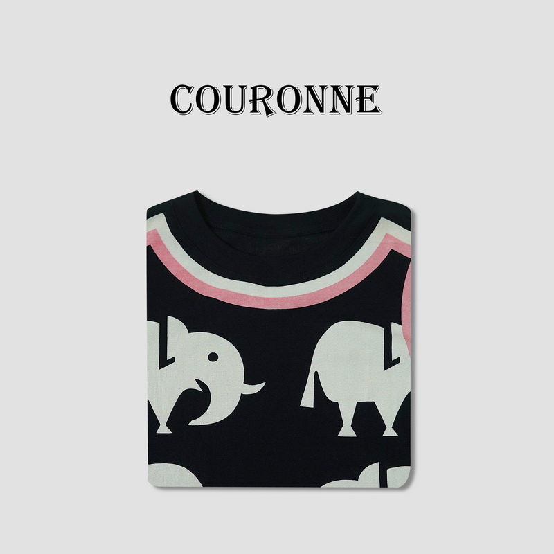 【老田】-潮牌设计感卡通彩色满印修身T恤打底上衣19428