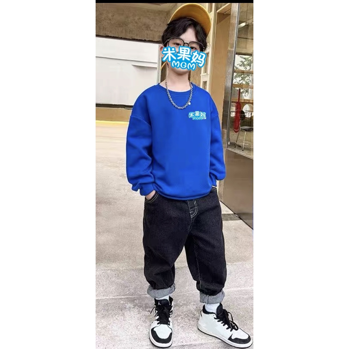 儿童冬季新款一体绒超帅气炸街潮童卫衣D4975