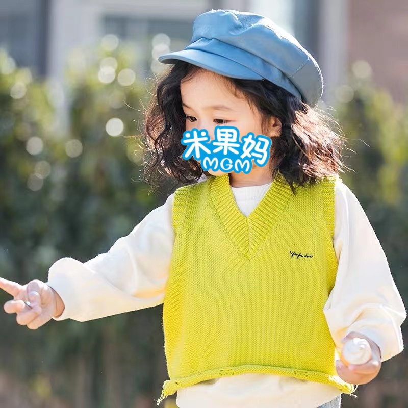 儿童2024春秋新款简约风刺绣百搭针织马甲D5013