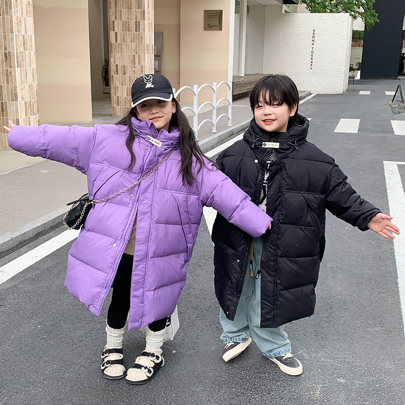 儿童中长款韩版加厚羽绒服秋冬新款男女中小大童过膝保暖连帽外套
