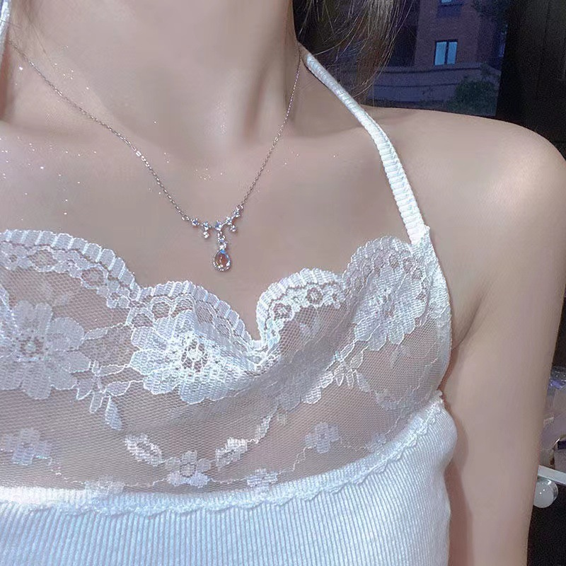 铜合金项链 日韩美人泪月光石项链女ins风轻奢气质小众设计