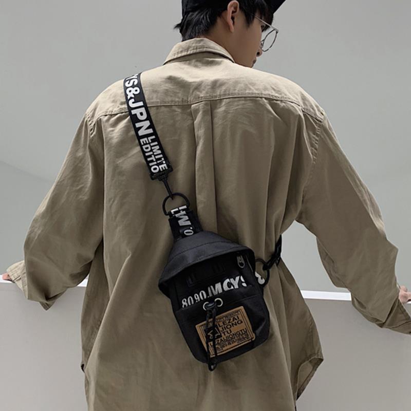 ins超火2023韩版百搭斜挎包男潮牌胸包女嘻哈字母印花背带蹦迪包