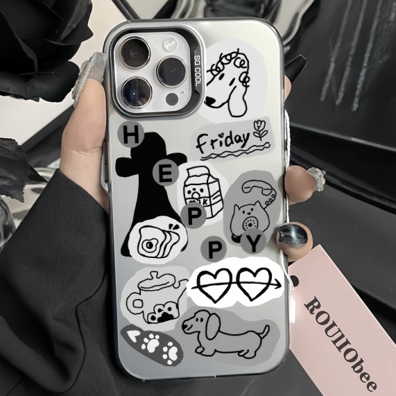 黑白插画B1元气壳适用于苹果15手机壳iphone13/14promax防摔12软