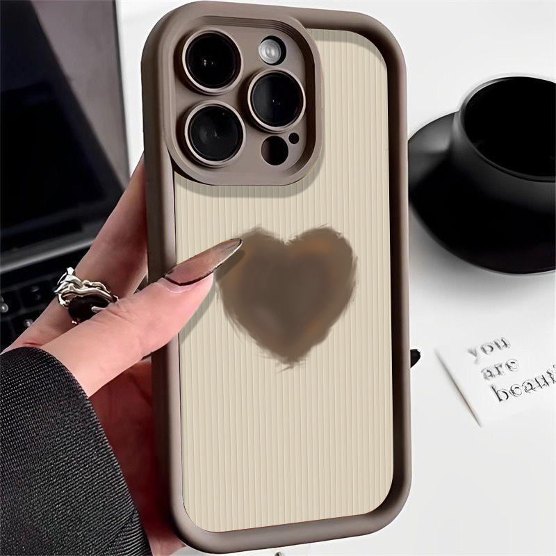 细条纹爱心适用苹果苹果小米oppovivo华为适用iPhone12/13/15软壳