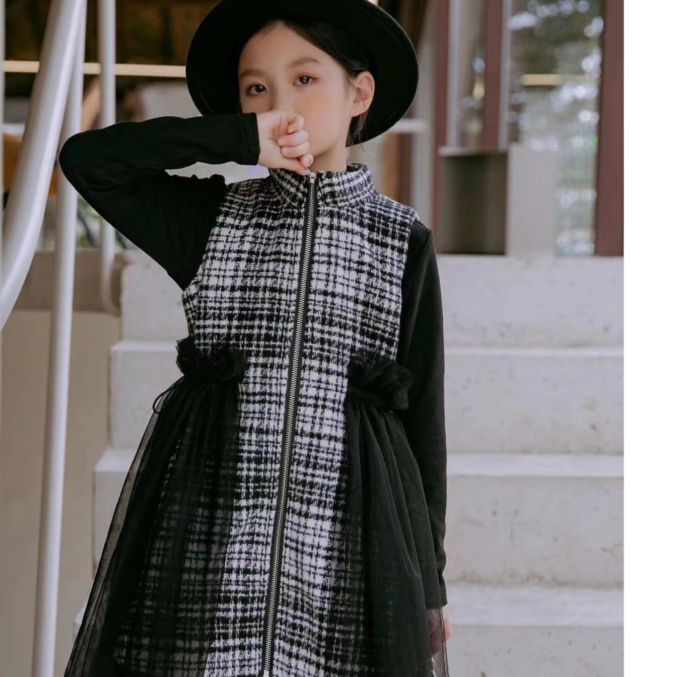 泡妈童装  2023秋季儿童女童韩版外搭背心裙52203