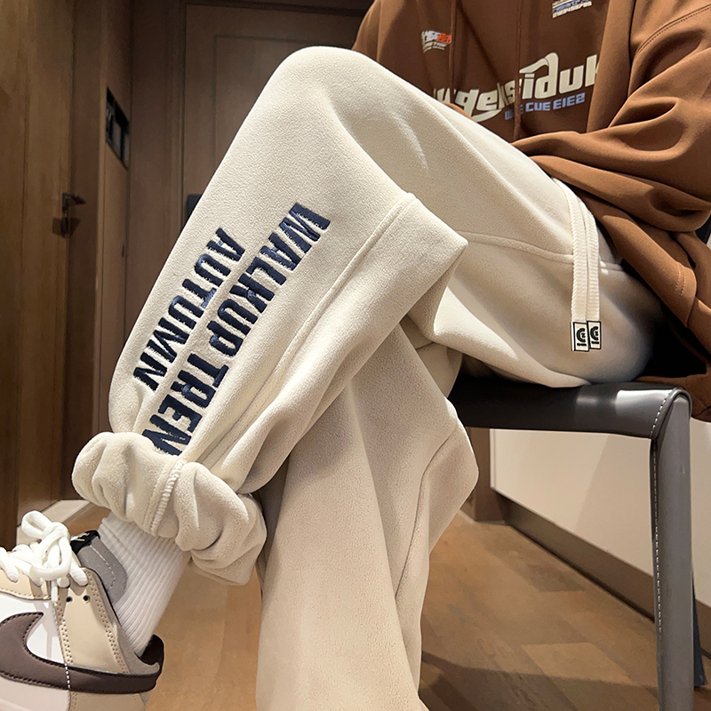 加绒加厚卫裤男女生秋冬新款宽松直筒束脚裤潮牌青少年运动休闲裤