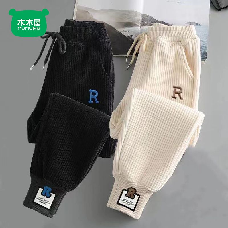 【品牌】童装女童裤子男童冬季加绒加厚灯芯绒一体绒运动裤保暖长裤