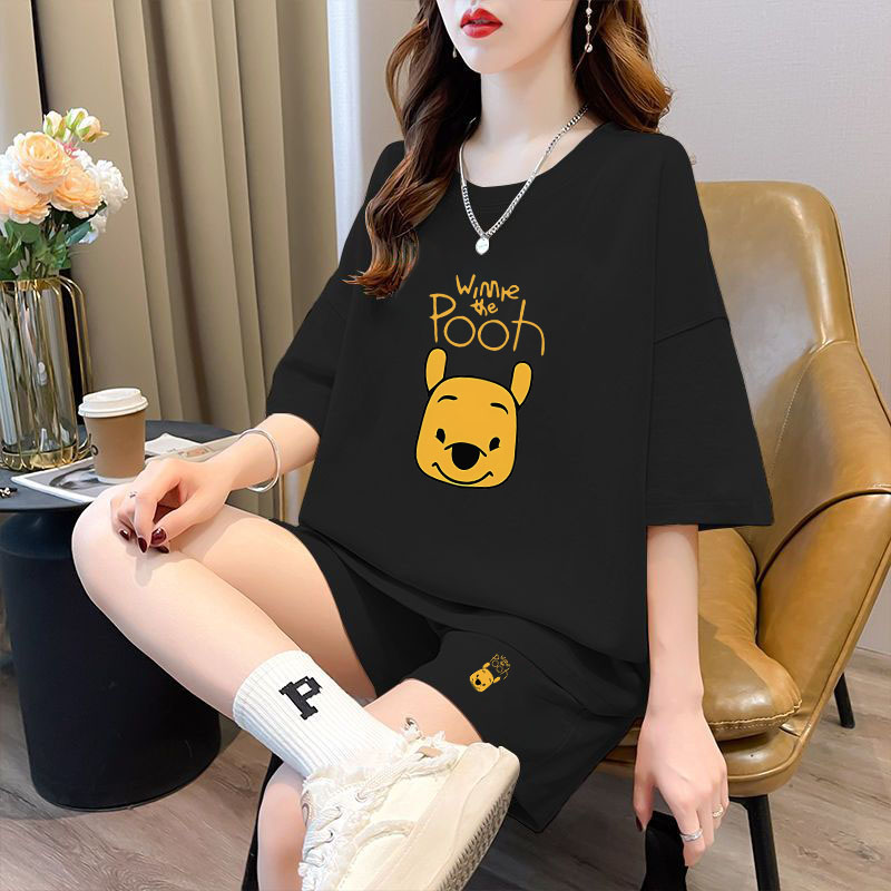 大码200斤胖mm黑色休闲运动套装女夏季2024新款短袖t恤短裤两件套