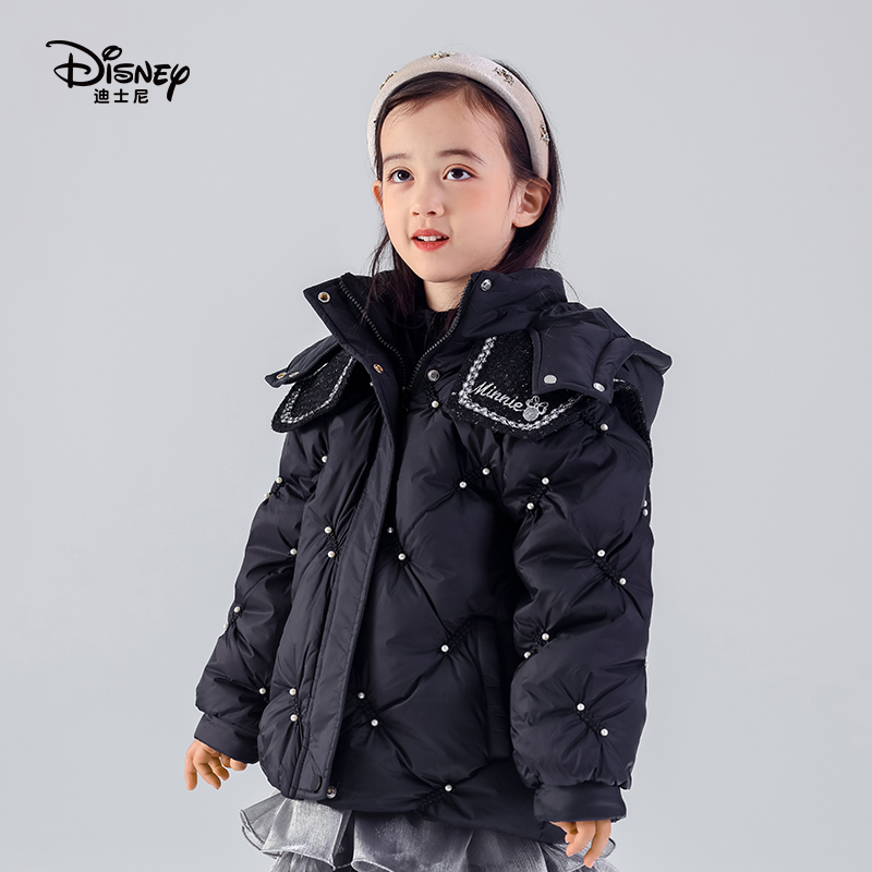 Disney/迪士尼【儿童】女童冬季清货中长款90白鸭绒珍珠羽绒服567