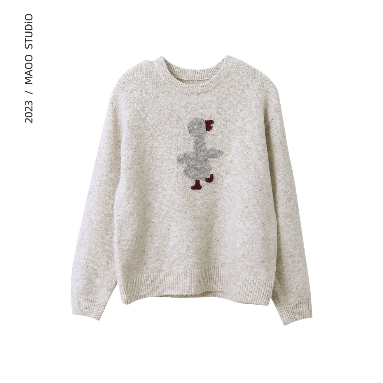 MAOO 2023慵懒学院风卡通提花套头毛衣秋冬宽松休闲百搭针织上衣