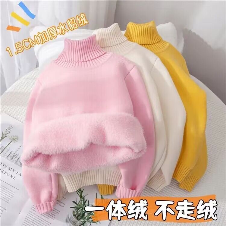 女童针织衫洋气抗起球加绒秋冬套头儿童针织毛衣