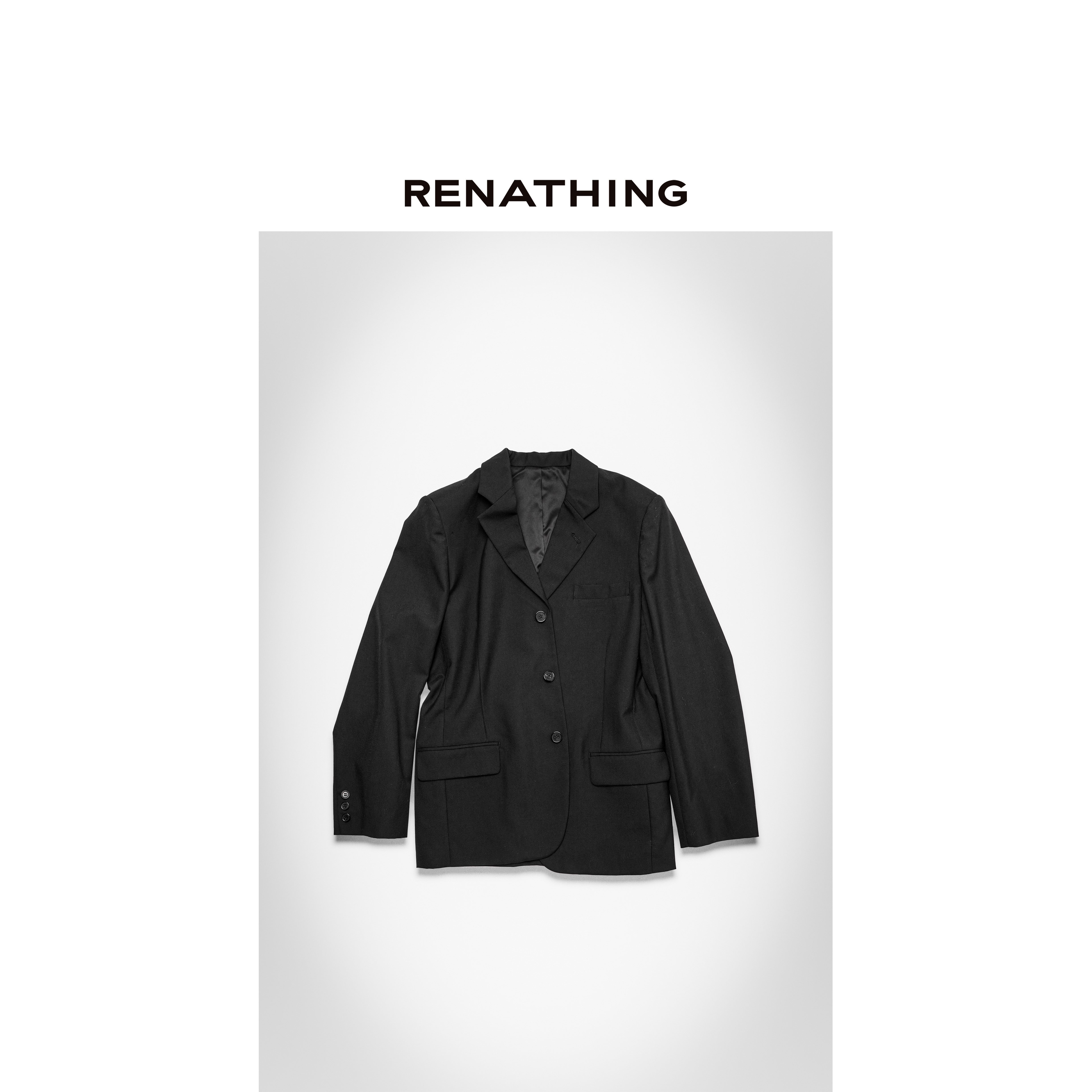 【RENATHING】黑色廓形排扣休闲西装外套