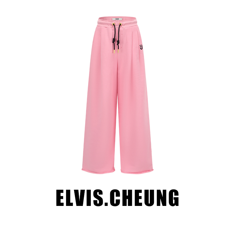 ELVIS.CHEUNG复古logo松紧腰针织裤阔腿卫裤【自播专享】