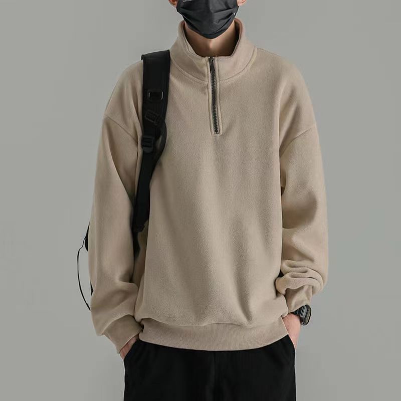 半拉链摇粒绒立领上衣加绒保暖厚款高领长袖男双面