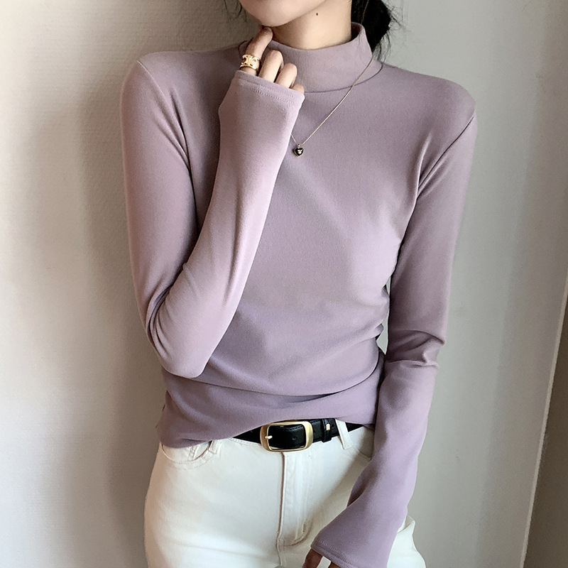 qq福利半高领双面德绒打底衫女秋冬款洋气内搭纯色加绒加厚保暖长