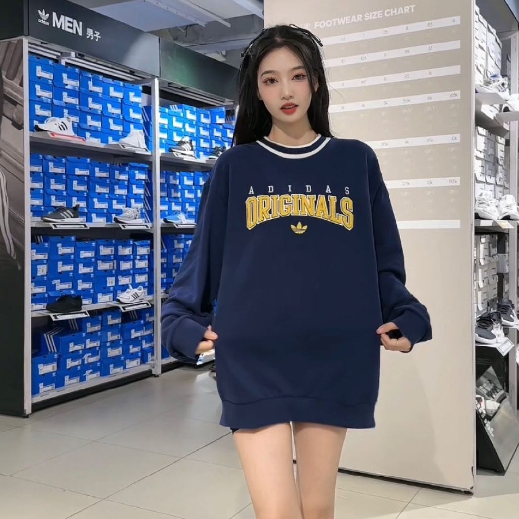 Adidas阿迪达斯男士秋冬蓝色卫衣男运动服长袖圆领套头衫HF9224