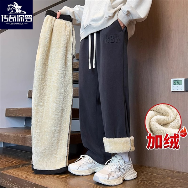 传奇保罗休闲裤裤子阔腿裤直筒卫裤宽松加厚保暖休闲裤裤子阔腿裤