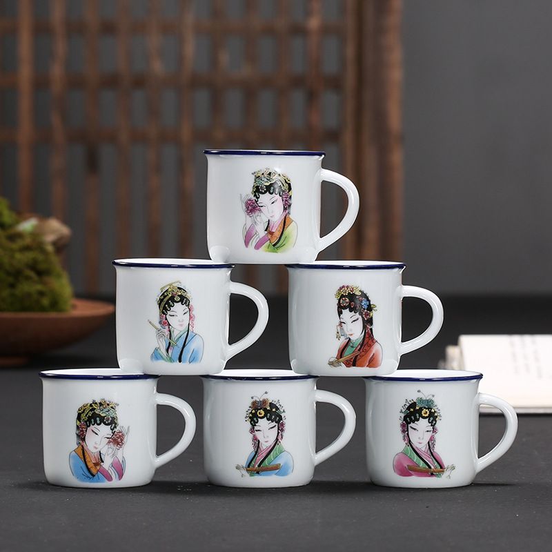 家用陶瓷白酒杯烈酒杯酒具套装创意复古仿搪瓷一口杯功夫酒杯套装