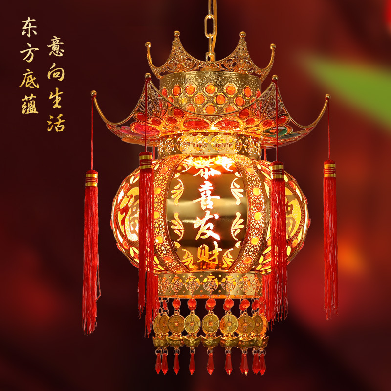 【一对装】2024春节新款360旋转led皇冠灯笼灯双层宫灯大门口插电