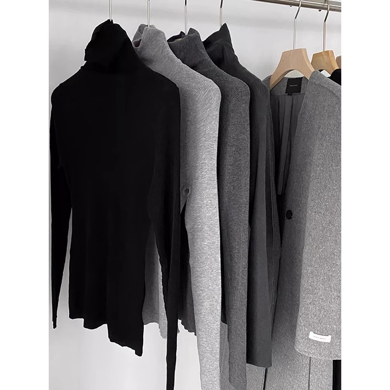 2023秋冬堆堆高领针织衫女洋气修身加厚内搭打底毛衣套头气质上衣