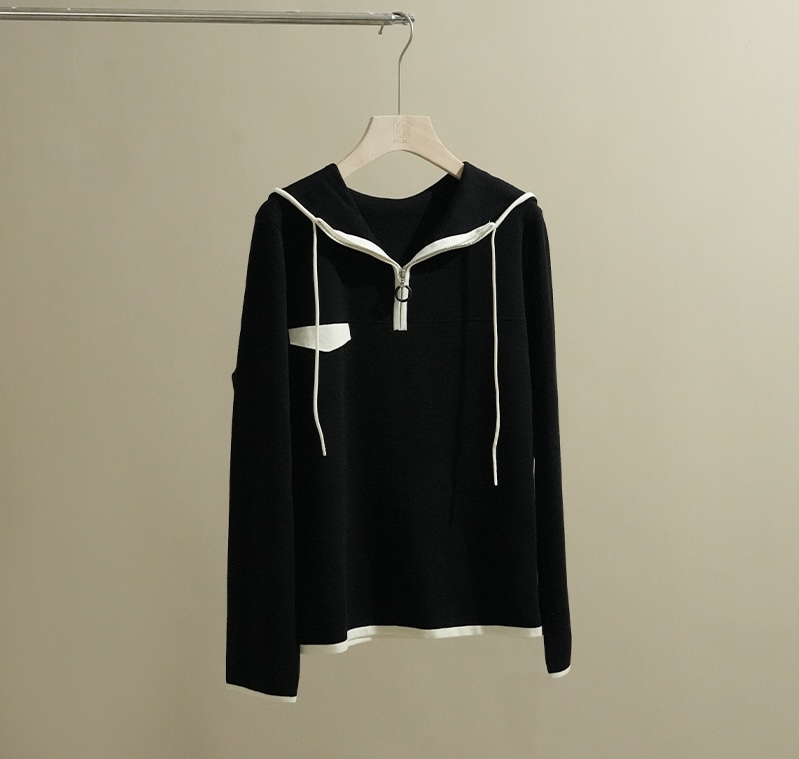 【管公子专属】[内外百搭]撞色女士连帽针织衫