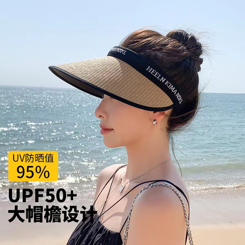 【升级】遮阳帽大帽檐12cm左右防晒帽夏防紫外线发箍空顶太阳草帽A7