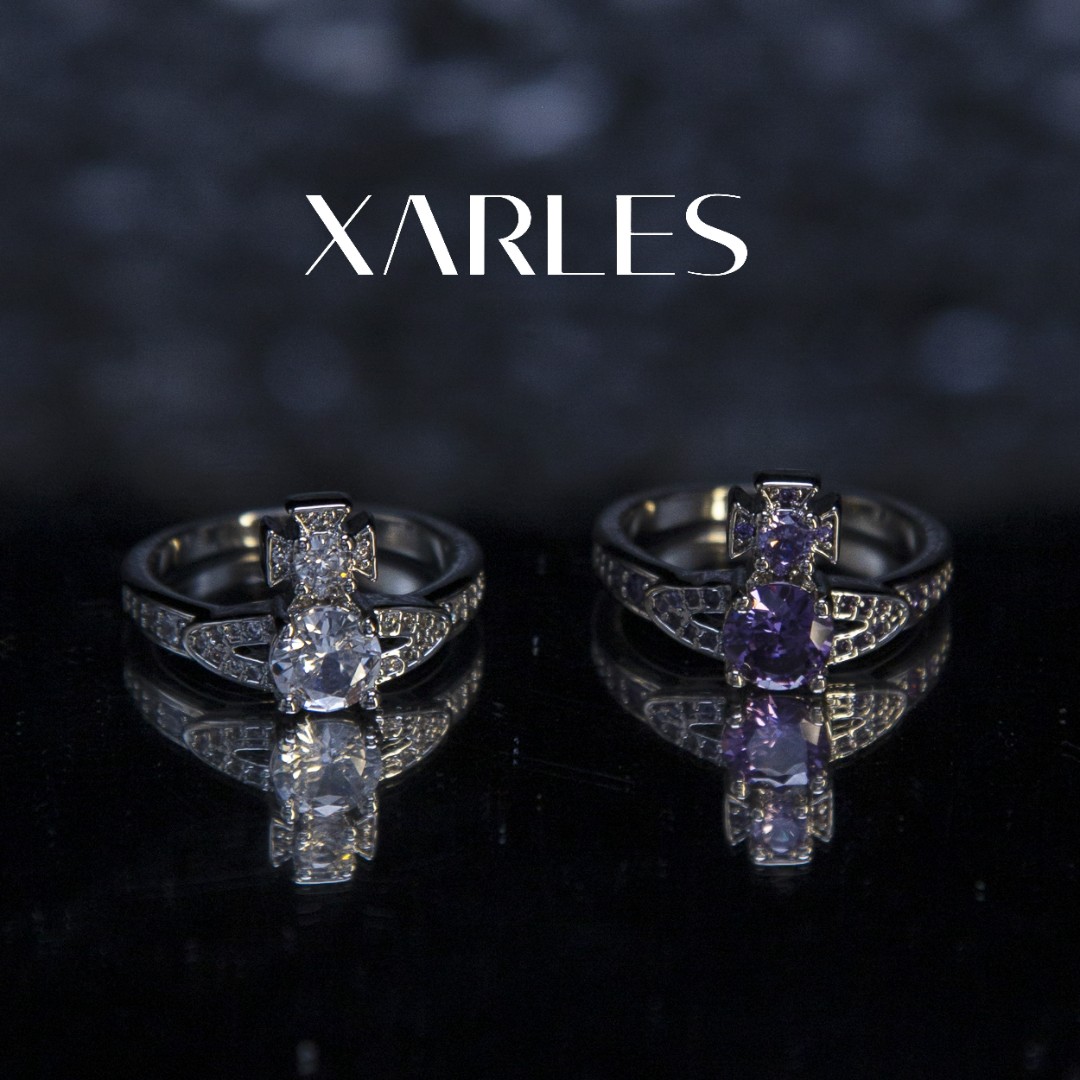 铜合金合成锆石戒指  萃-土星微镶满镶皇冠白/紫锆银色戒指21318