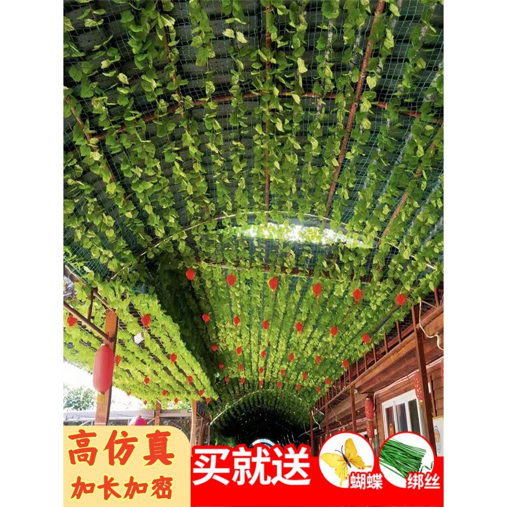 仿真葡萄叶绿植物藤条吊顶装饰阳台遮挡空调下水管道壁挂假塑料花