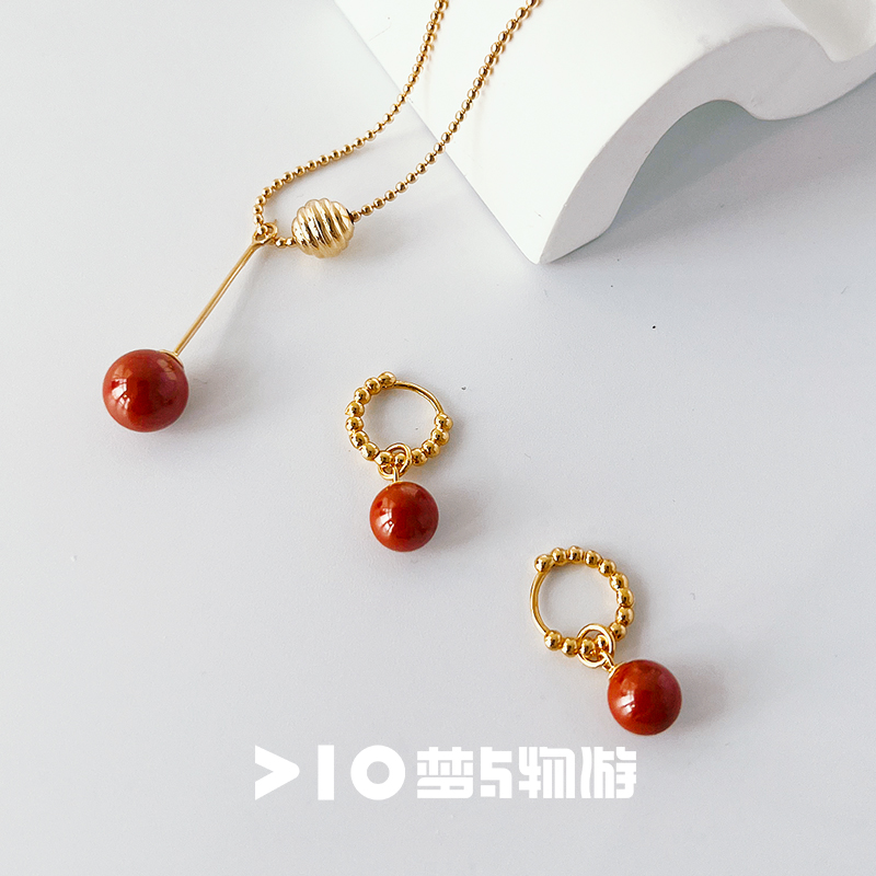 链子925银 晨砂项链法式气质红色百搭E094小众精致锁骨链N033