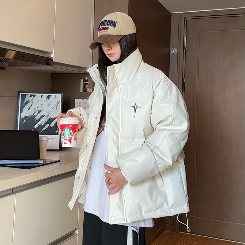 高级感pu皮棉衣女冬季宽松韩版美式情侣加厚防水保暖潮流立领外套