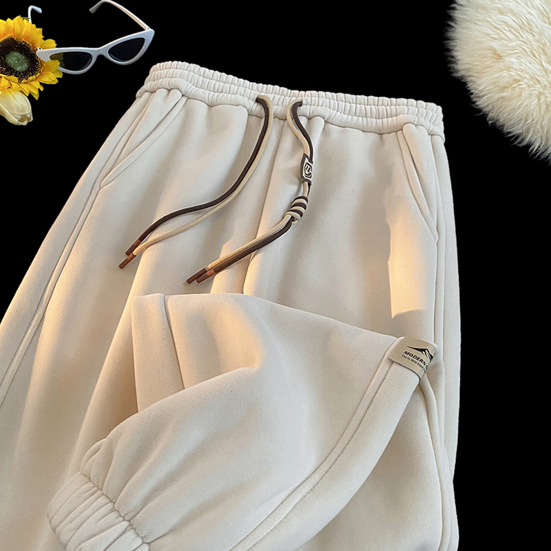 加绒加厚束脚运动裤女秋冬宽松潮流窄版阔腿裤小个子哈伦休闲卫裤