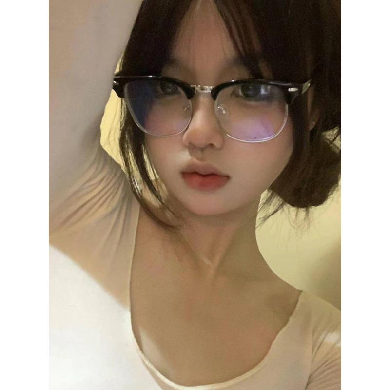 日系复古黑色半框眼镜女纯欲网红圆脸显瘦可配近视眼镜ins高颜值