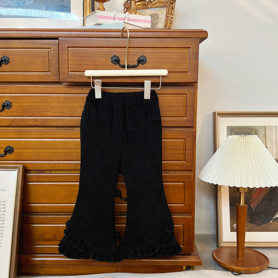 【双十一好物节】尤画新款韩系时尚穿搭女童花边喇叭裤长裤65120