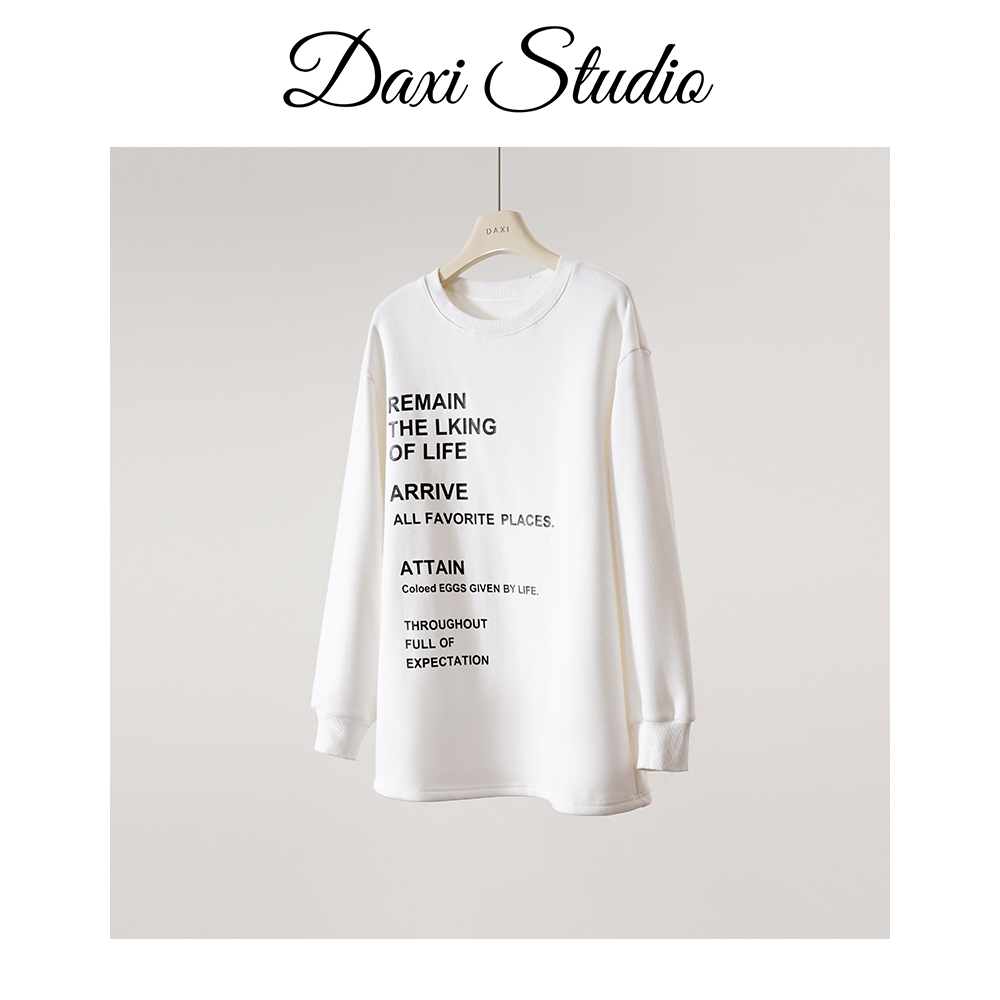 DX.DAXI【ins字母打底】T恤女长袖上衣23年秋冬圆领百搭宽松打底衫
