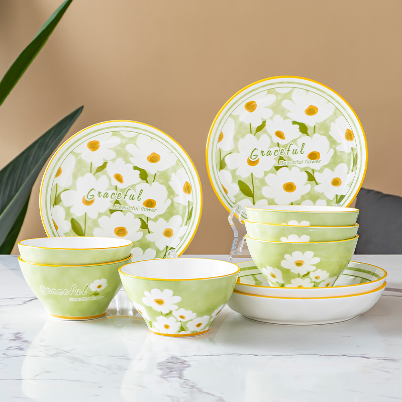 句途10件套爱丽丝碗盘（6碗4盘）小雏菊家用饭碗菜盘子餐具套装