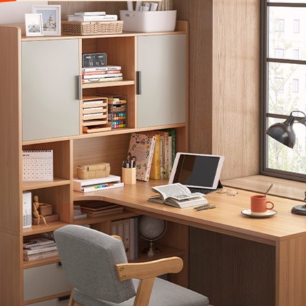 转角书桌书架一体电脑台式桌L形学生家用卧室拐角学习写字桌组合