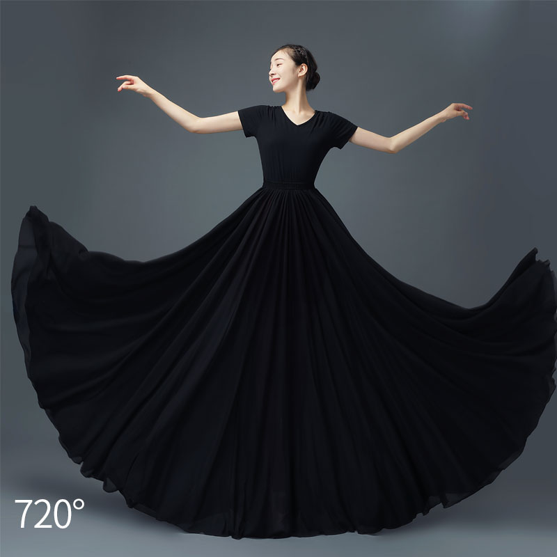 古典舞蹈服女飘逸720度半身长款大摆裙子新疆现代舞演出练功纱裙