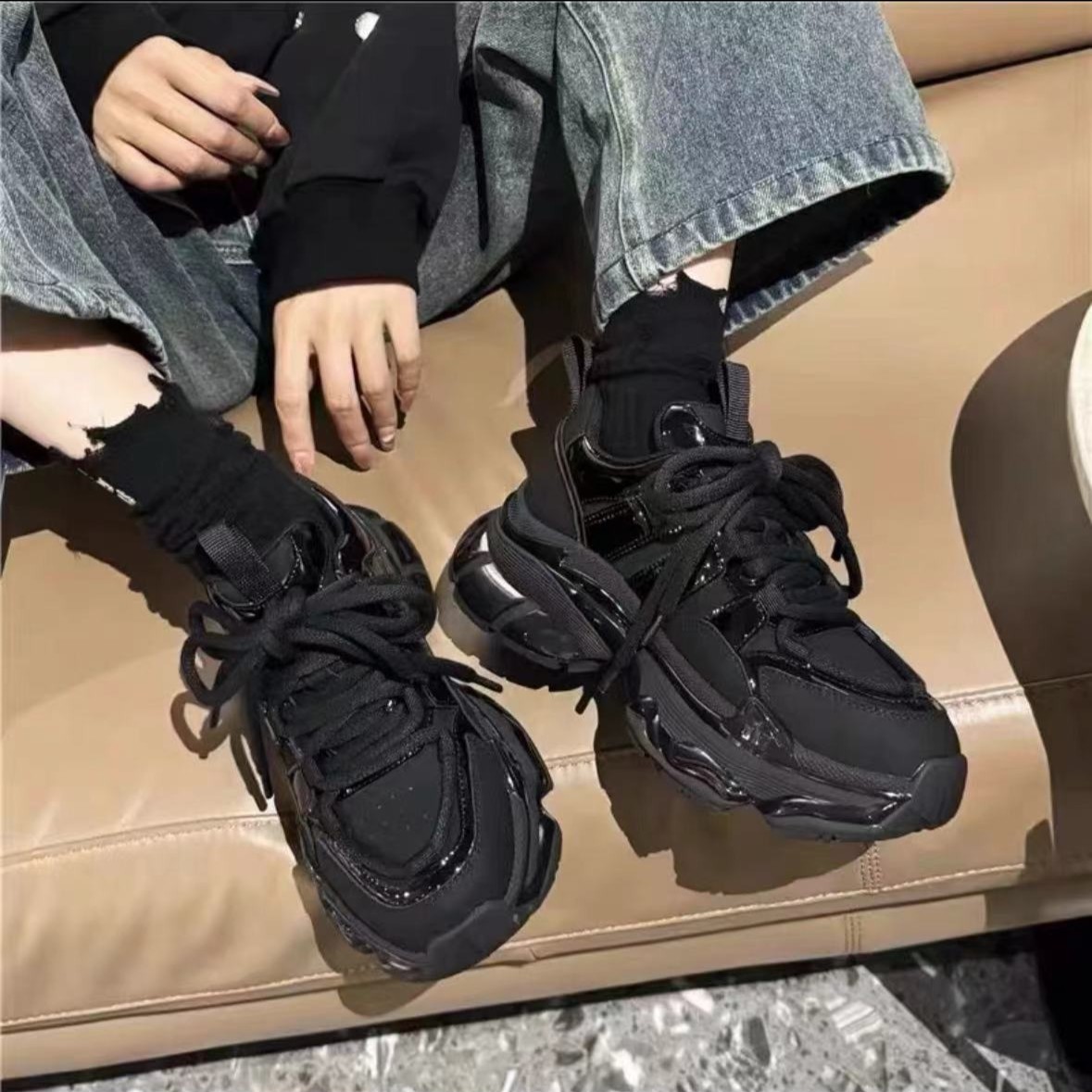 0001（加绒）新款百搭ins秋冬网红时尚系带韩版女士老爹鞋