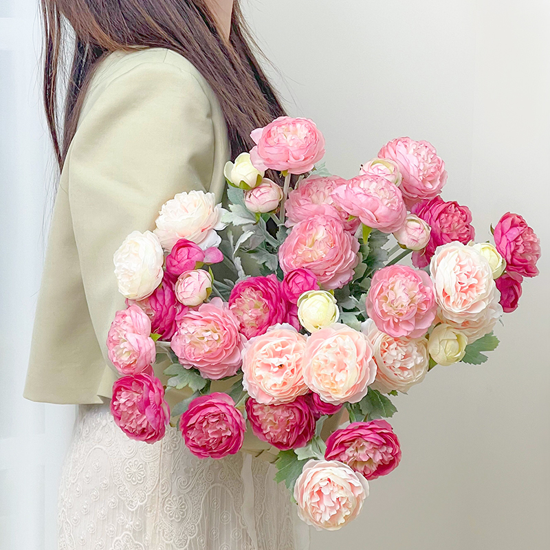 露莲仿真花假花摆设花束客厅餐桌装饰品花艺摆件洋牡丹花