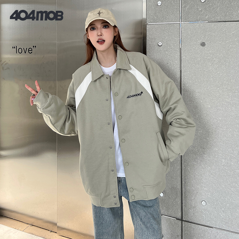 404MOB 棉服2023冬季新款胶浆印花飞行夹克加厚夹棉款棒球服外套