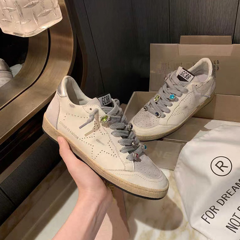 葡萄妈氧气少女做旧拼色星星板鞋平底彩钻小白鞋圆头系带脏脏鞋