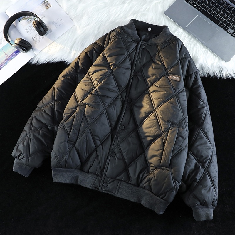 菱形格棉服男士YOUS新款冬季棒球服棉袄美式复古加厚棉衣二棉外套