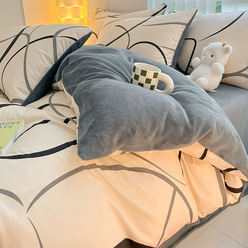 冬季ab面纯棉牛奶绒四件套全棉珊瑚法兰绒被套床单床上用品三件套