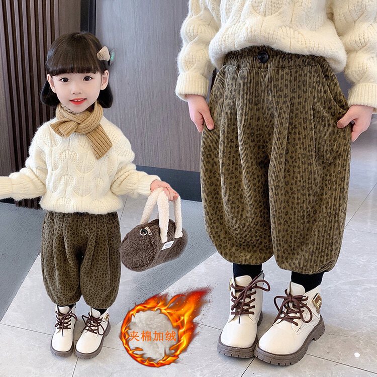 （一条过冬）女童冬季夹棉洋气豹纹棉裤